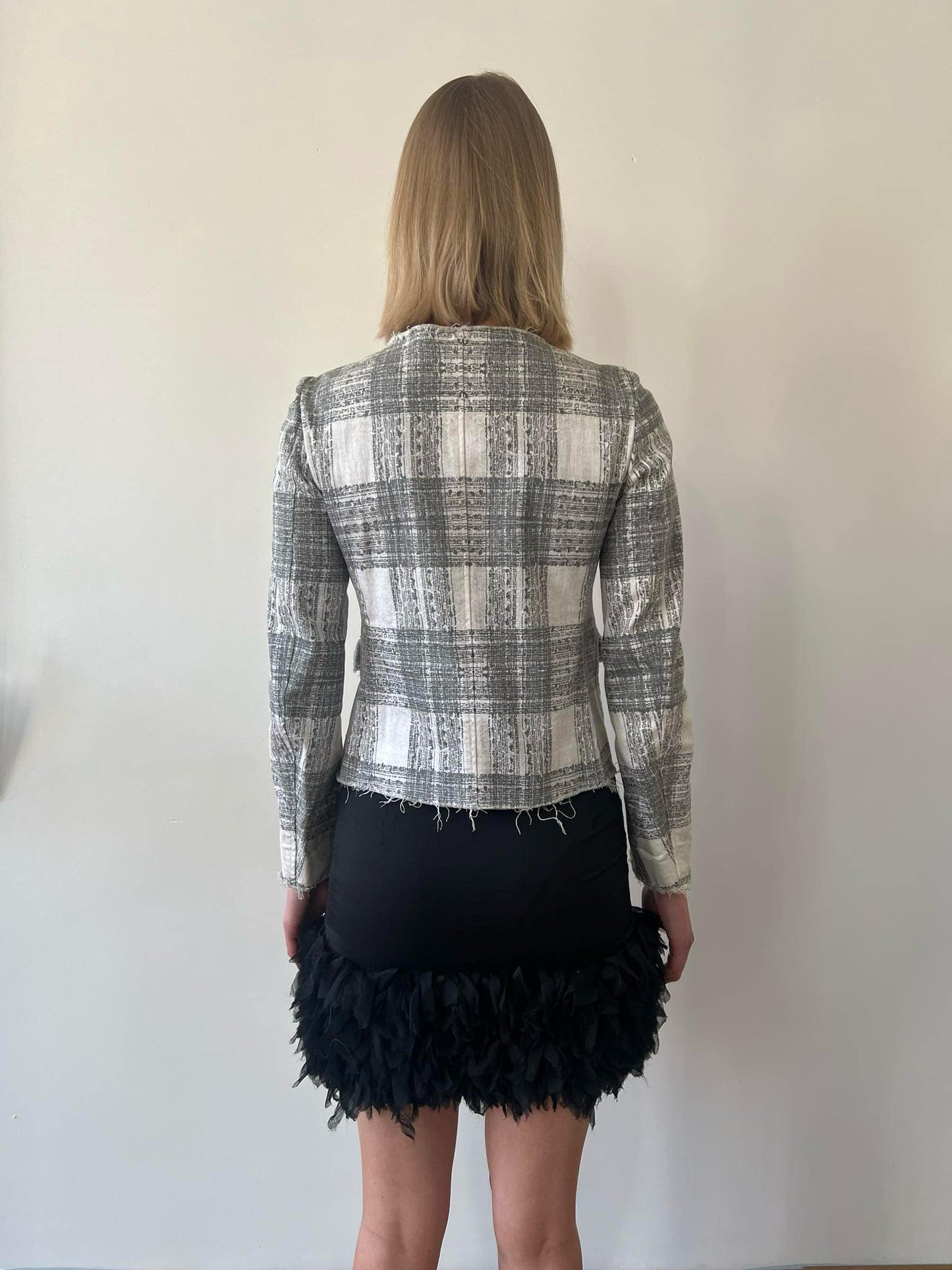 Mihara Yasuhiro Denim printed tweed illusion jacket