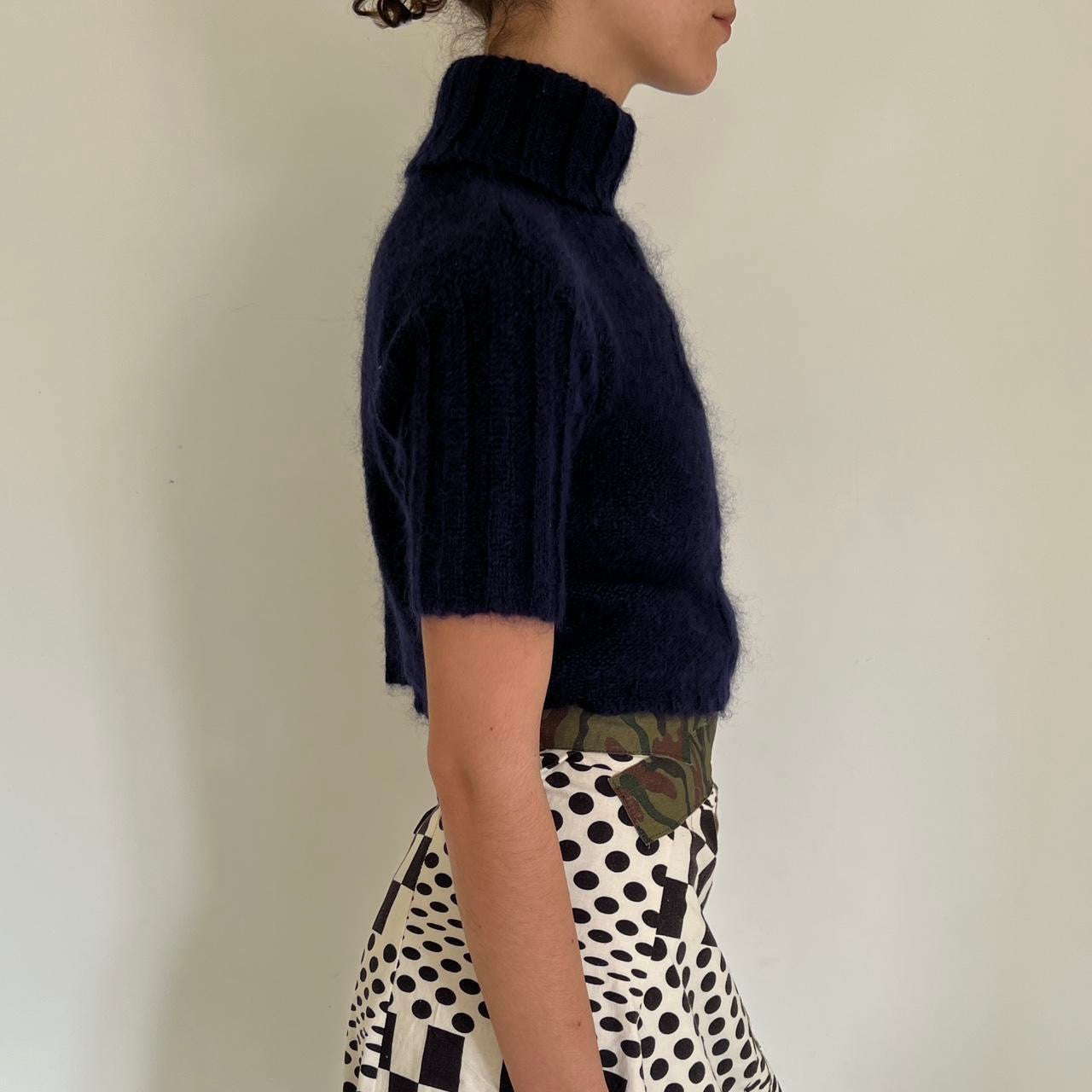 Comme Des Garçons tricot 2002 cropped navy blue mohair wool turtleneck sweater