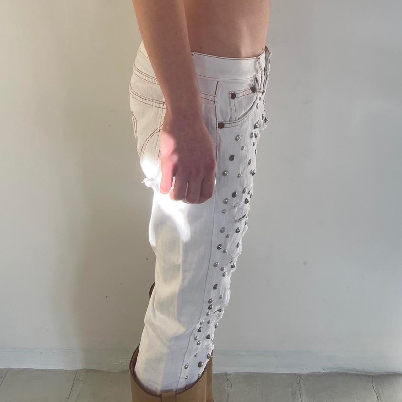 Nolita studded distressed white capri jeans