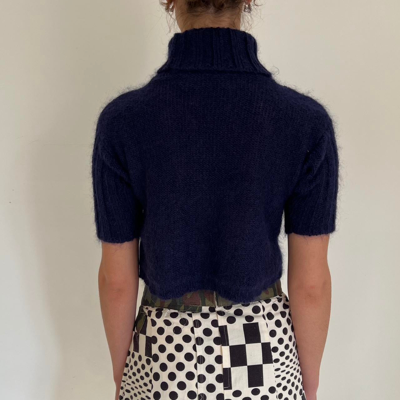 Comme Des Garçons tricot 2002 cropped navy blue mohair wool turtleneck sweater