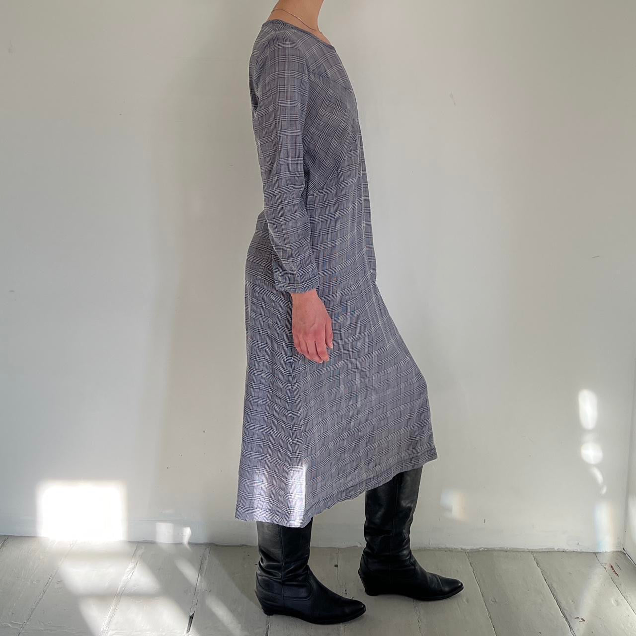 Comme Des Garçons tricot 1995 plaid baby blue/grey midi dress