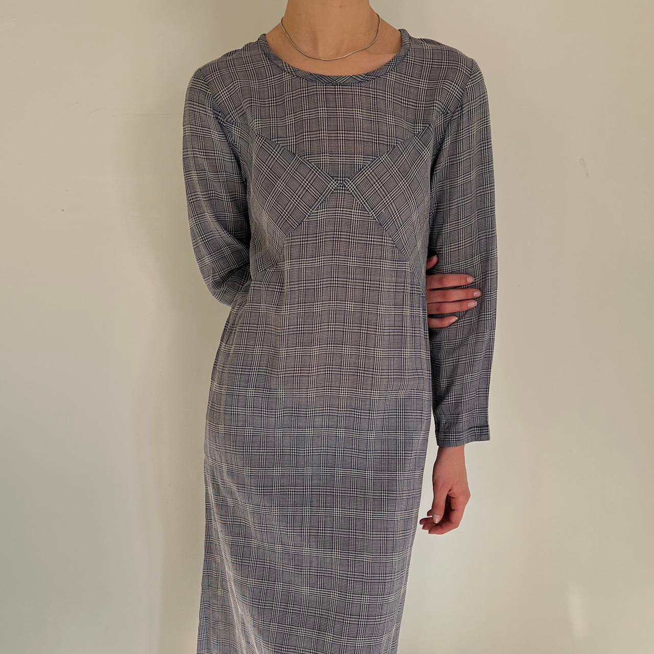 Comme Des Garçons tricot 1995 plaid baby blue/grey midi dress