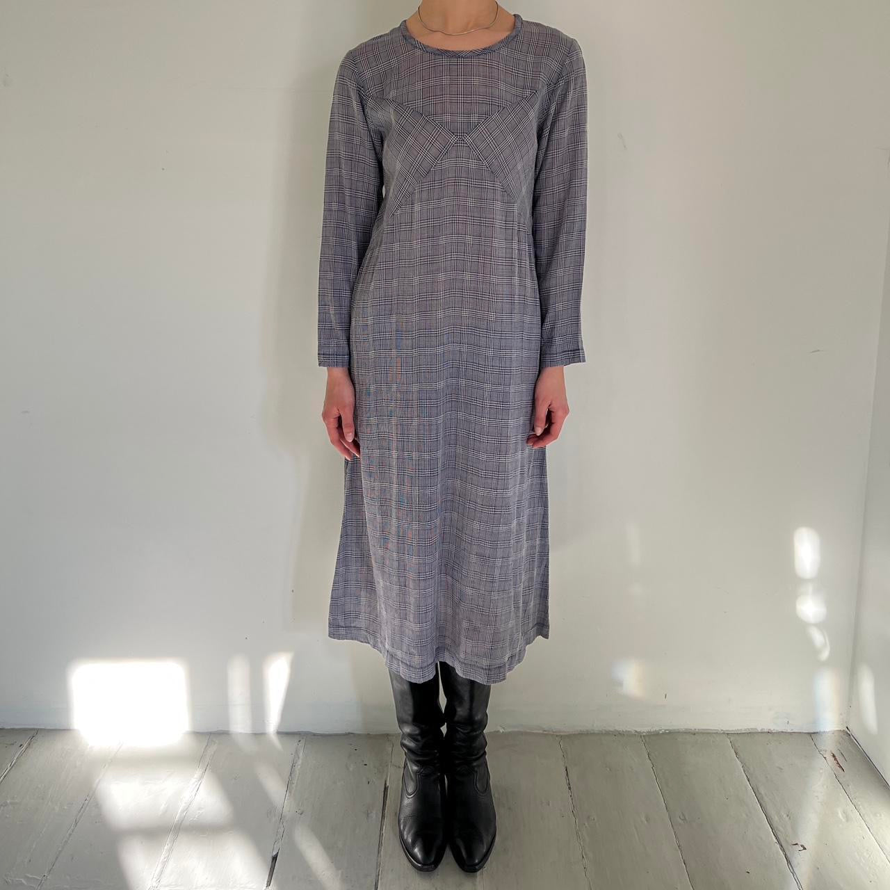 Comme Des Garçons tricot 1995 plaid baby blue/grey midi dress