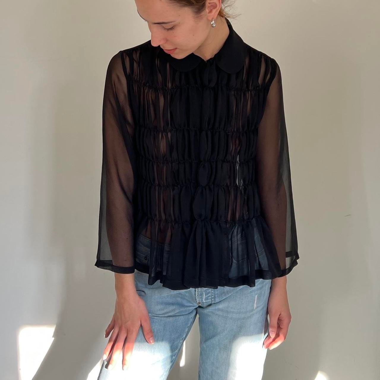 Comme Des Garçons tricot black ruffled lightweight blouse