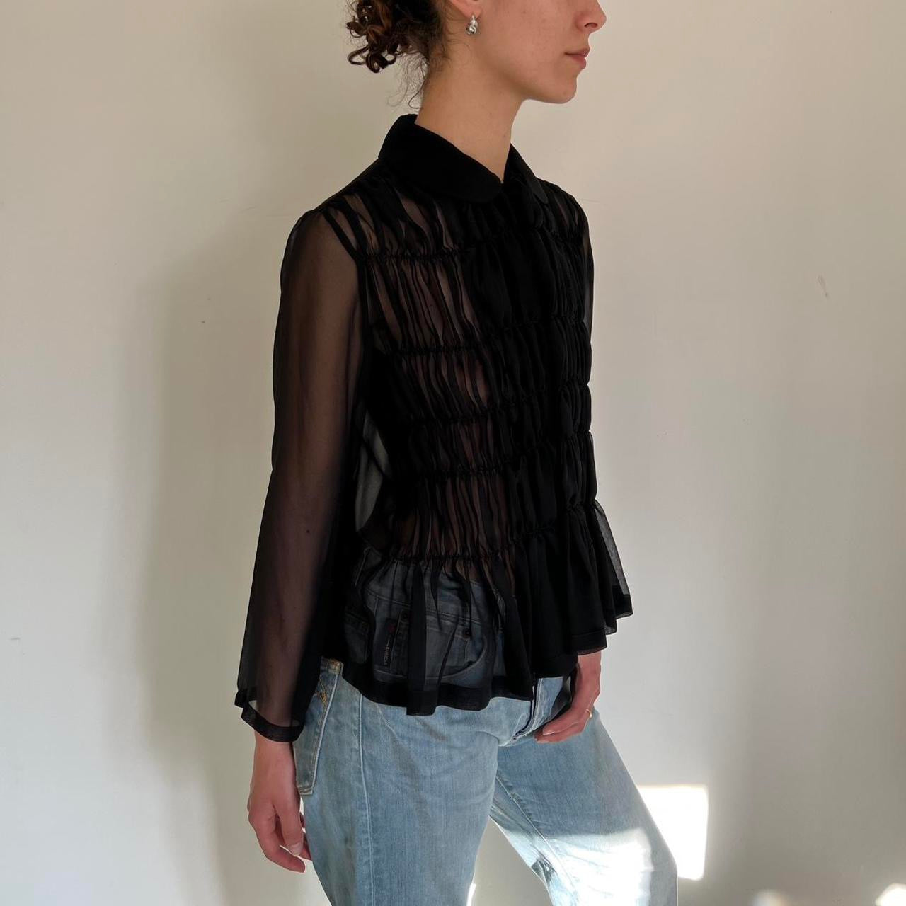 Comme Des Garçons tricot black ruffled lightweight blouse