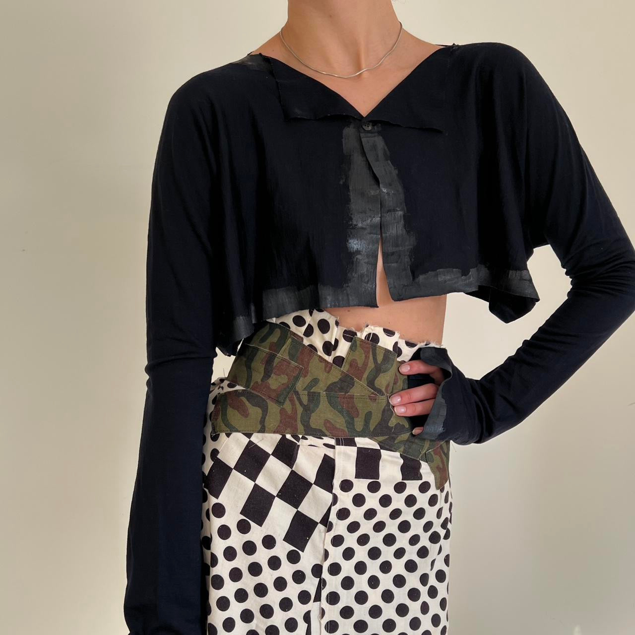 Comme Des Garçons 1991 dark navy woolen bolero with painted details