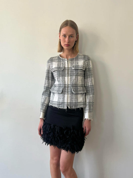 Mihara Yasuhiro Denim printed tweed illusion jacket