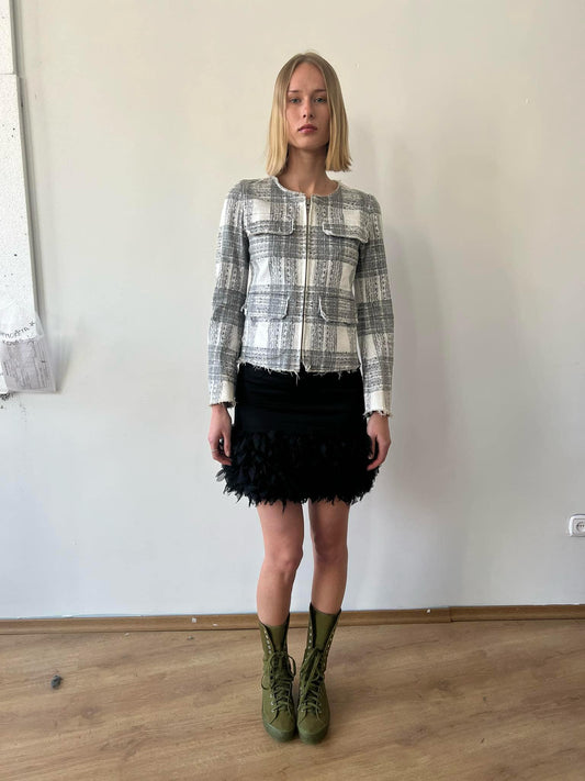 Mihara Yasuhiro Denim printed tweed illusion jacket