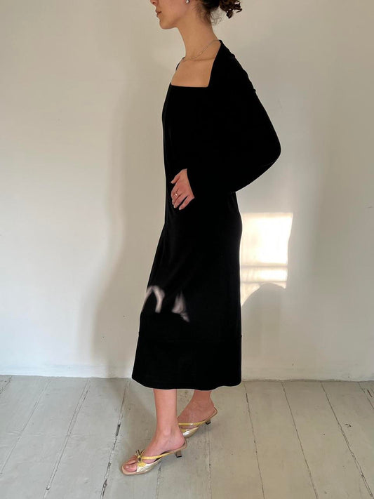 Comme Des Garçons tricot 1996 black wool dress with a knot on the back