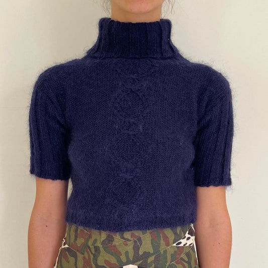 Comme Des Garçons tricot 2002 cropped navy blue mohair wool turtleneck sweater