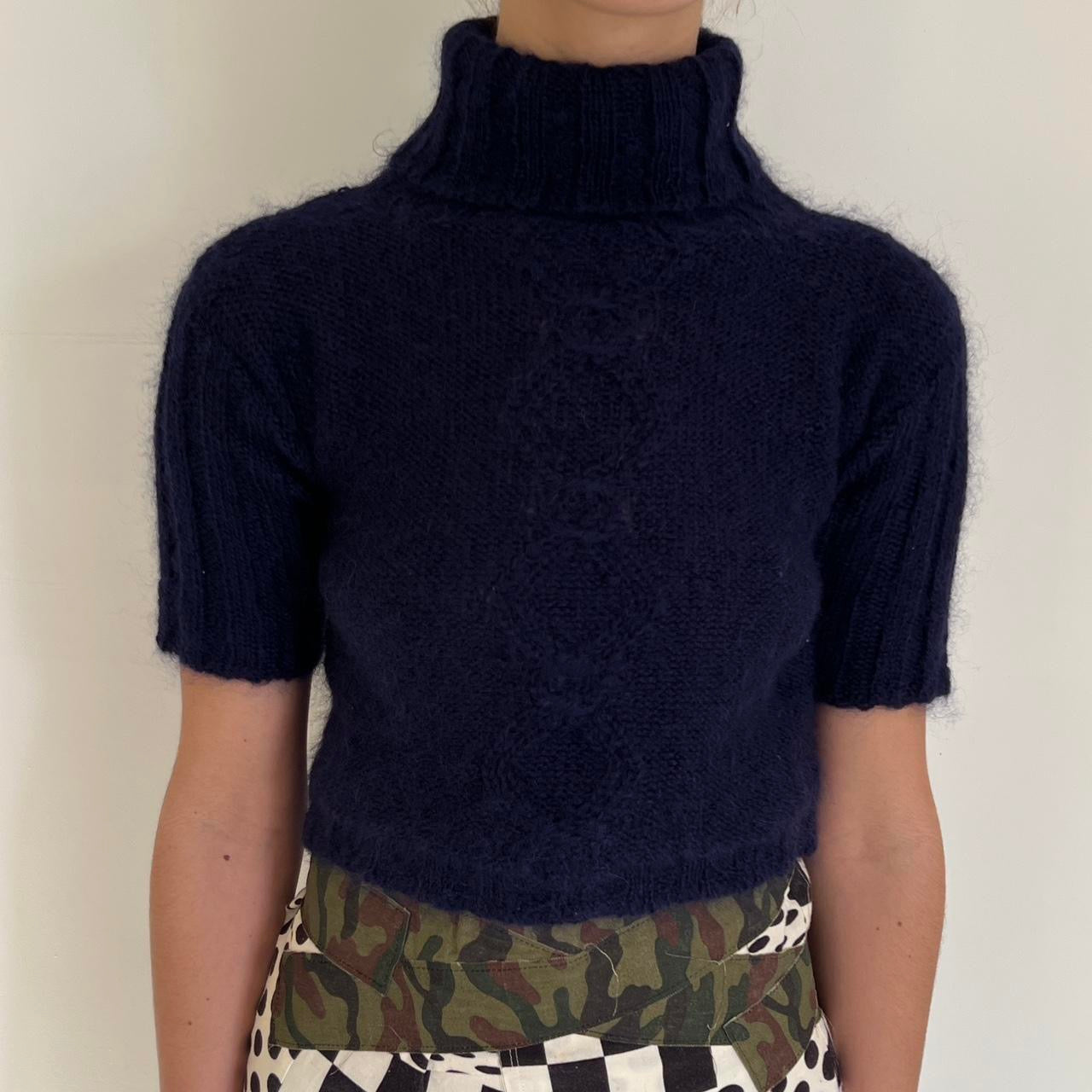 Comme Des Garçons tricot 2002 cropped navy blue mohair wool turtleneck sweater