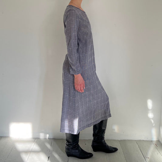 Comme Des Garçons tricot 1995 plaid baby blue/grey midi dress