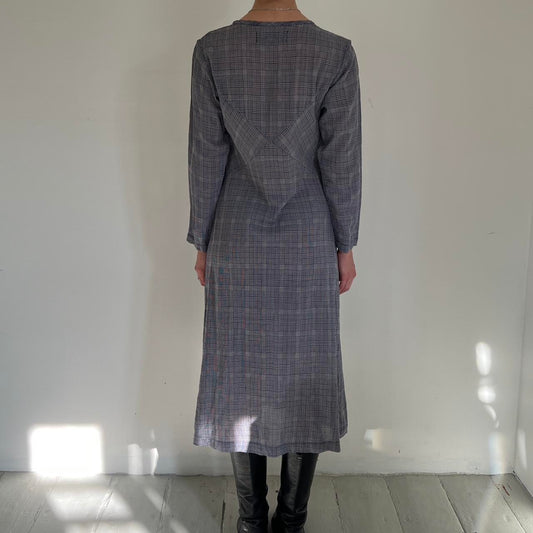 Comme Des Garçons tricot 1995 plaid baby blue/grey midi dress