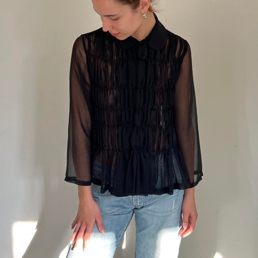 Comme Des Garçons tricot black ruffled lightweight blouse