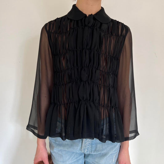 Comme Des Garçons tricot black ruffled lightweight blouse