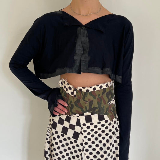 Comme Des Garçons 1991 dark navy woolen bolero with painted details